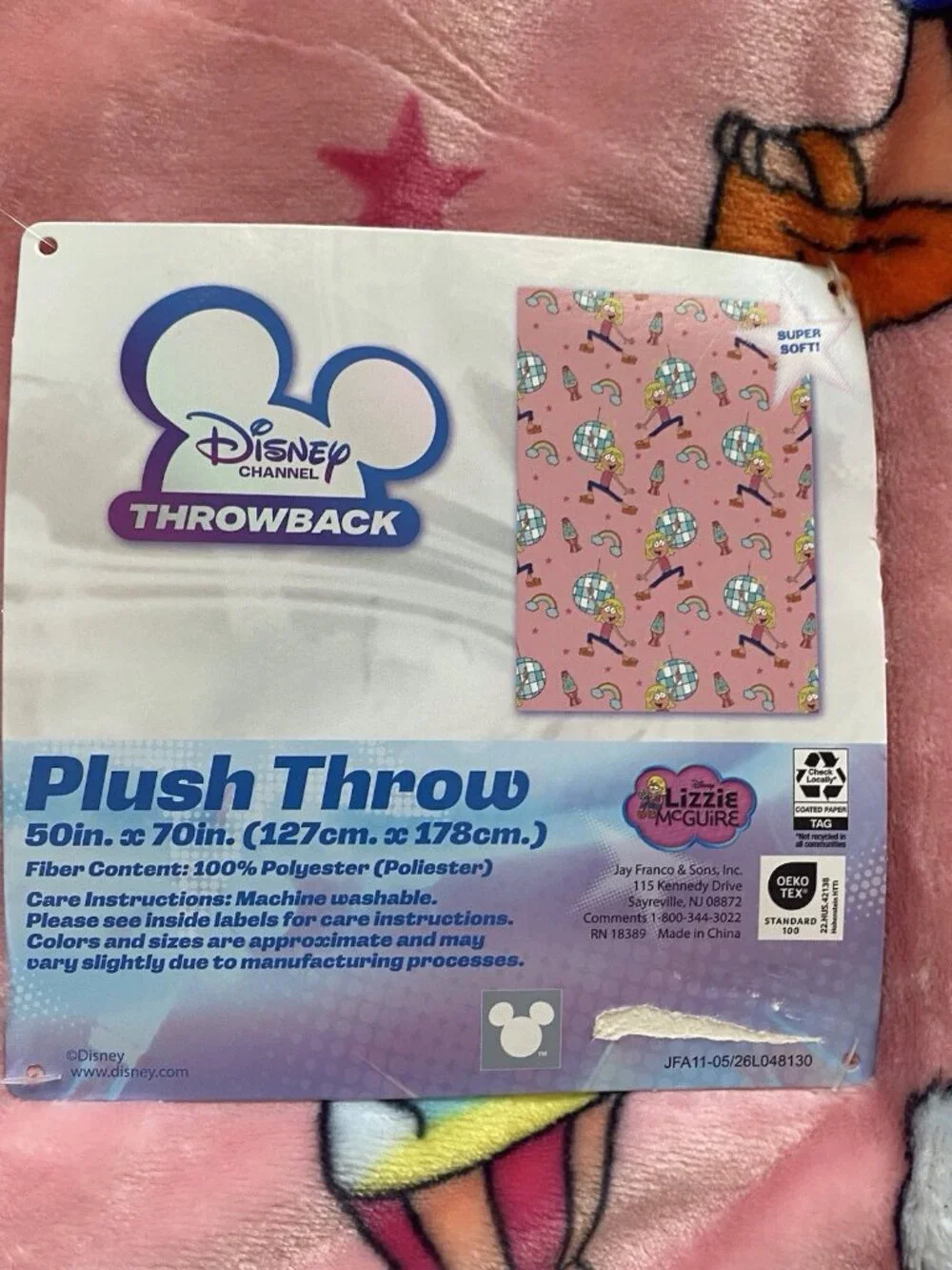 Disney Throwback Lizzie McGuire Disco Ball Pink Soft Throw Blanket 50” X 70” NEW